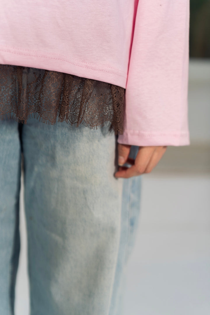 The Lace Print Tee - Blush