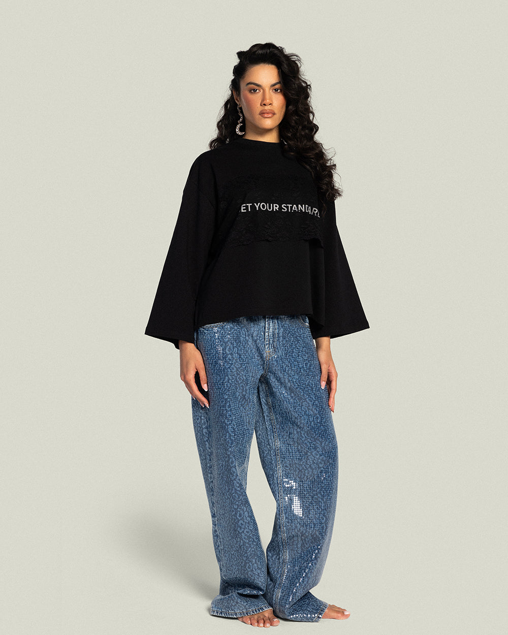 The Cropped Dentelle T-shirt - Noir