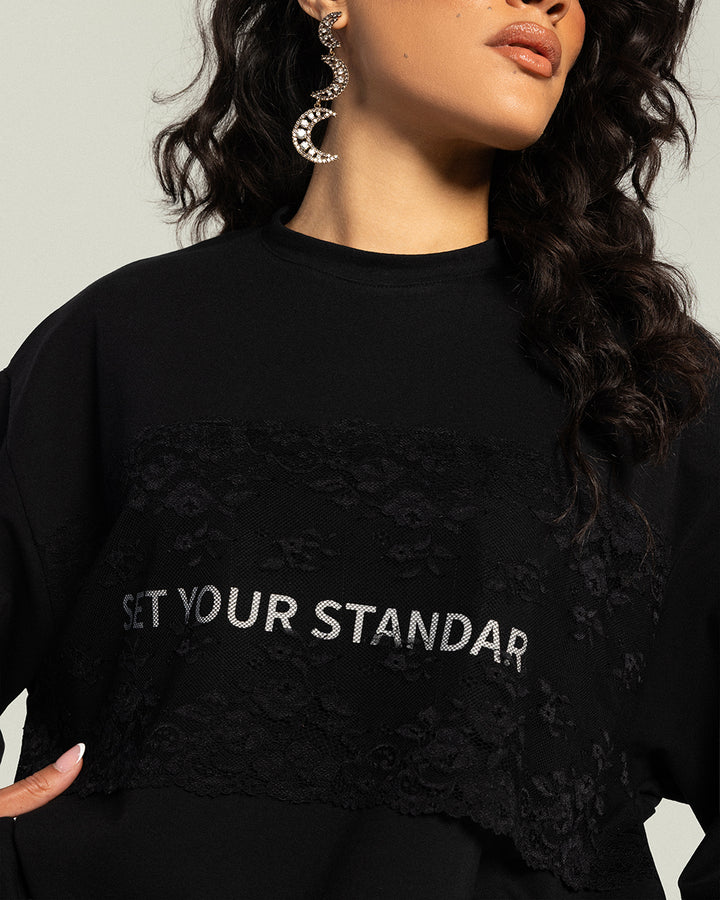 The Cropped Dentelle T-shirt - Noir