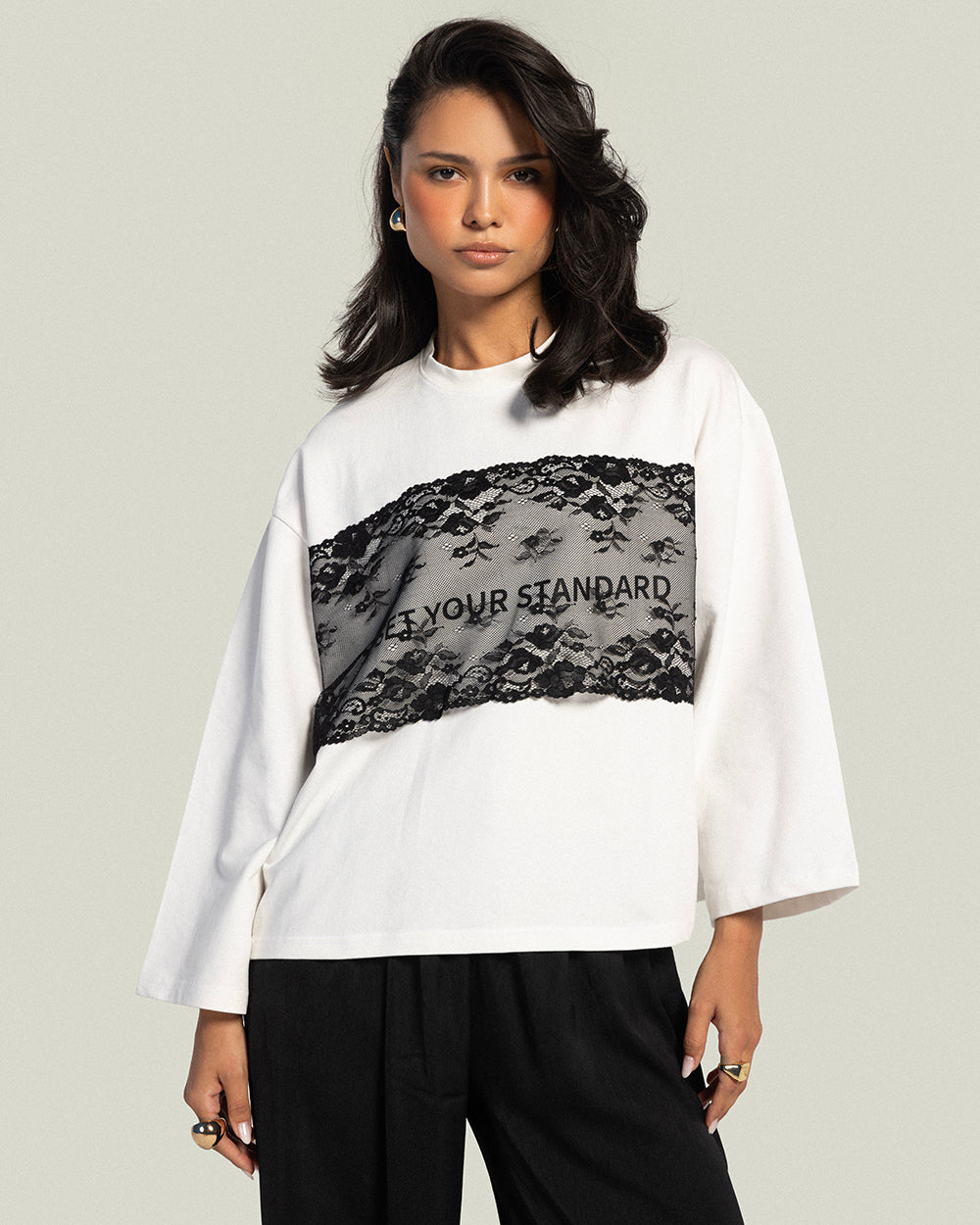 The Cropped Dentelle T-shirt - Pearl