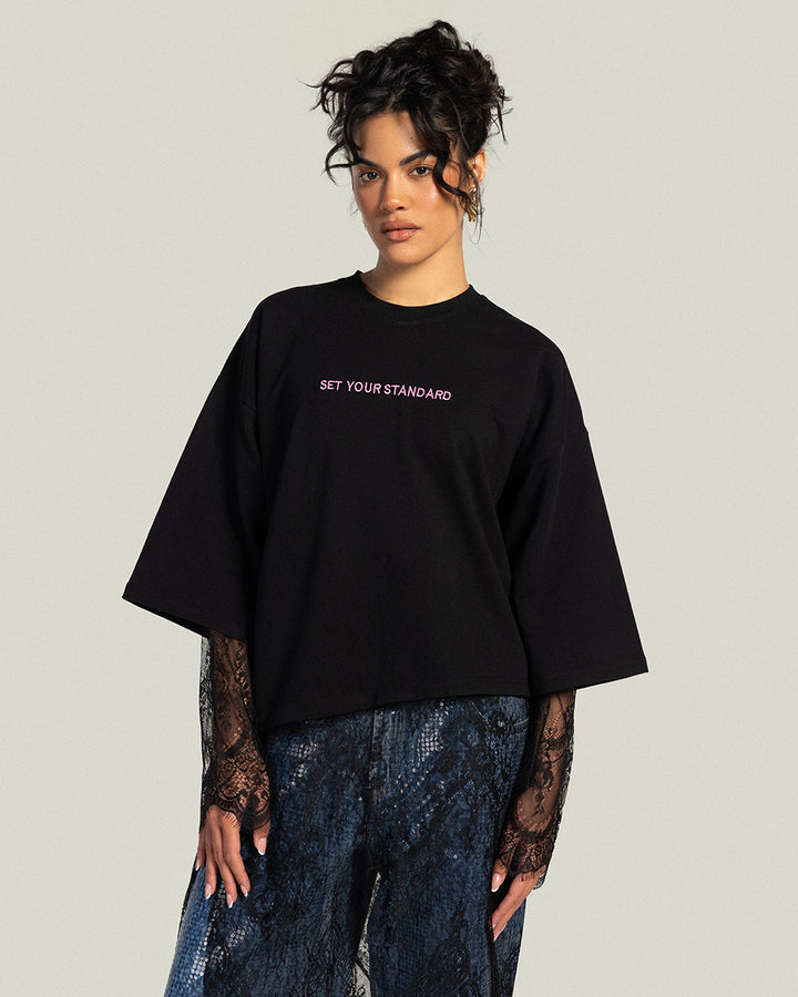 Asymmetrical Dentelle T-shirt - Noir