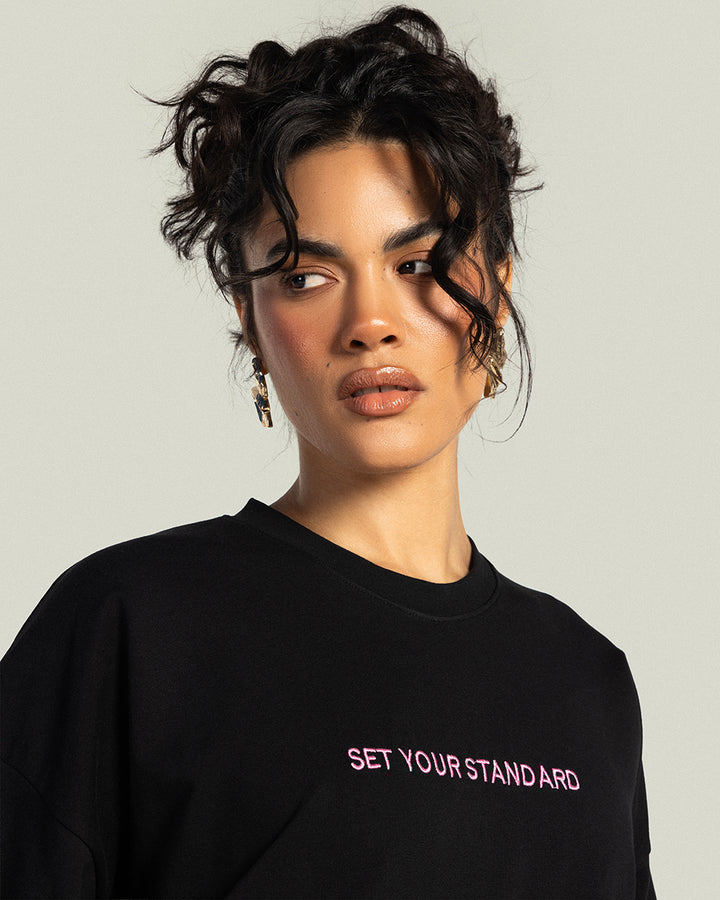 Asymmetrical Dentelle T-shirt - Noir