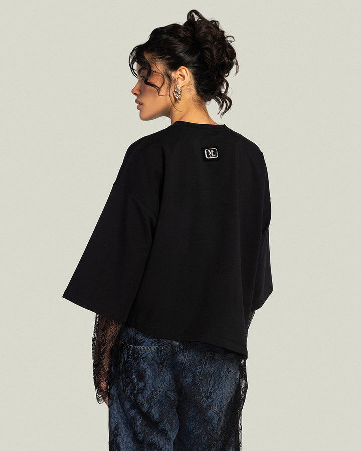 Asymmetrical Dentelle T-shirt - Noir