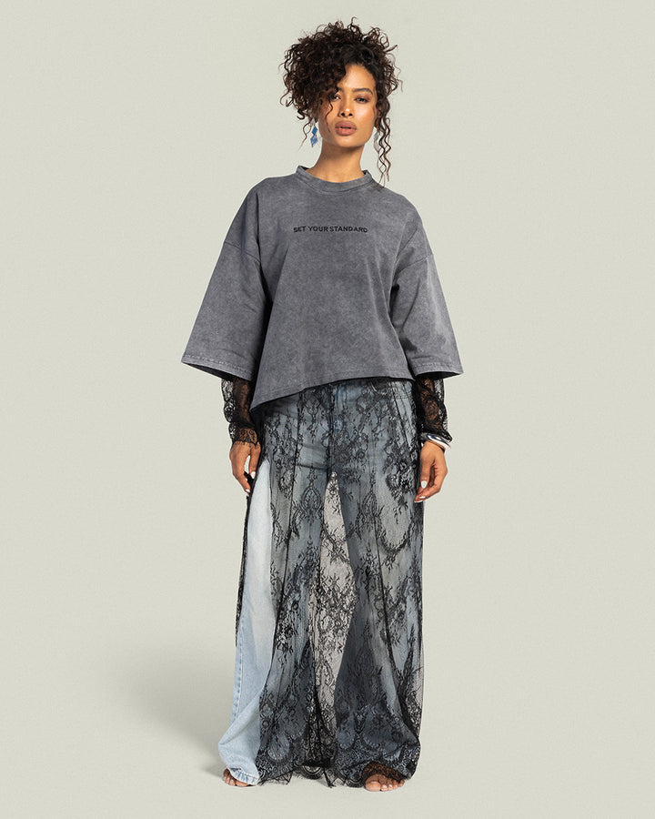 Asymmetrical Dentelle T-shirt - Grey Washed