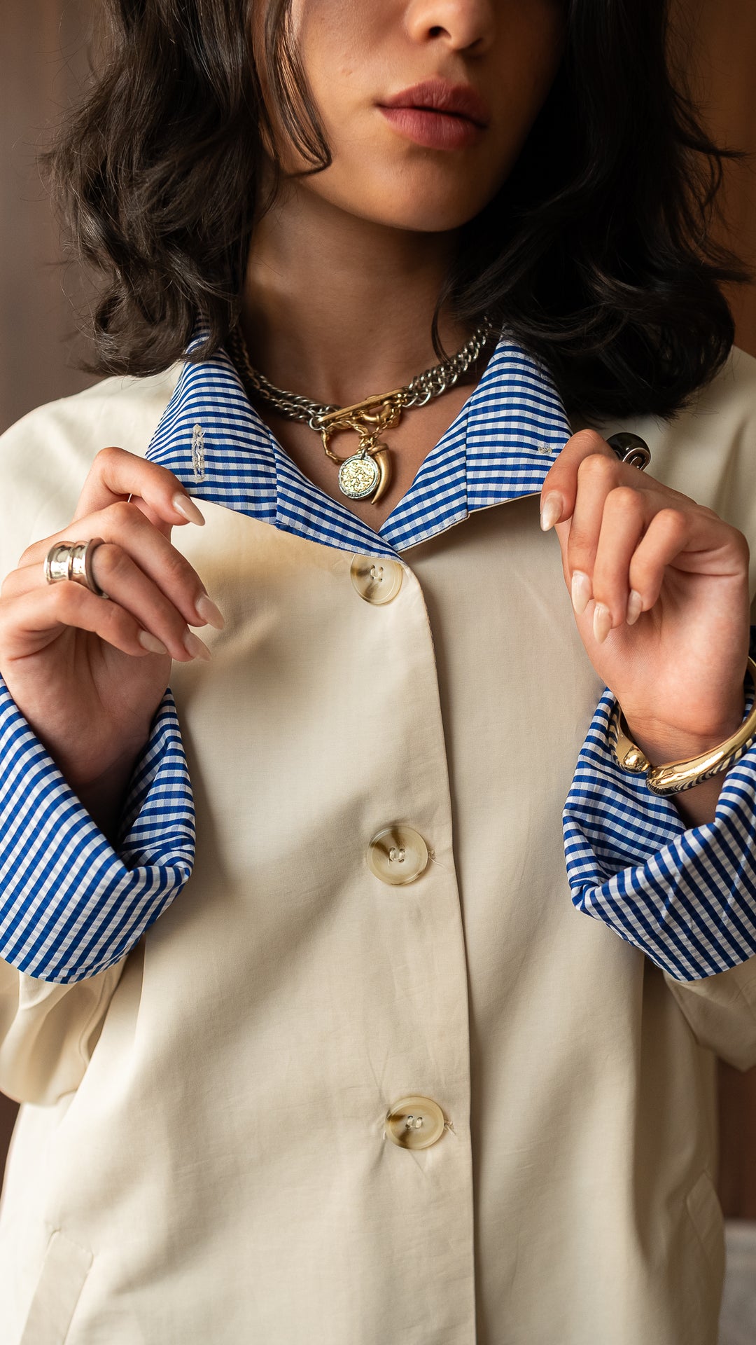 The Gingham Jacket - Cream