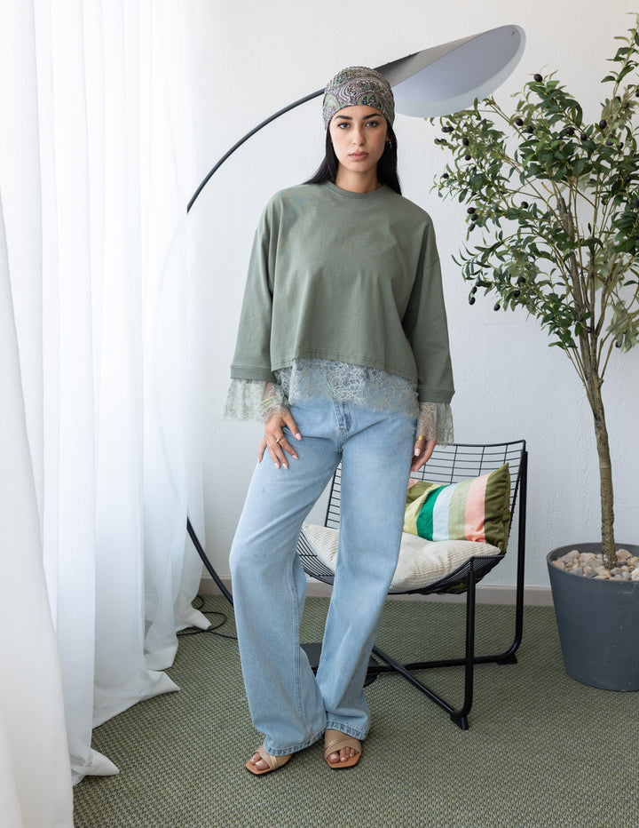 Mint Cropped Dentelle T-shirt