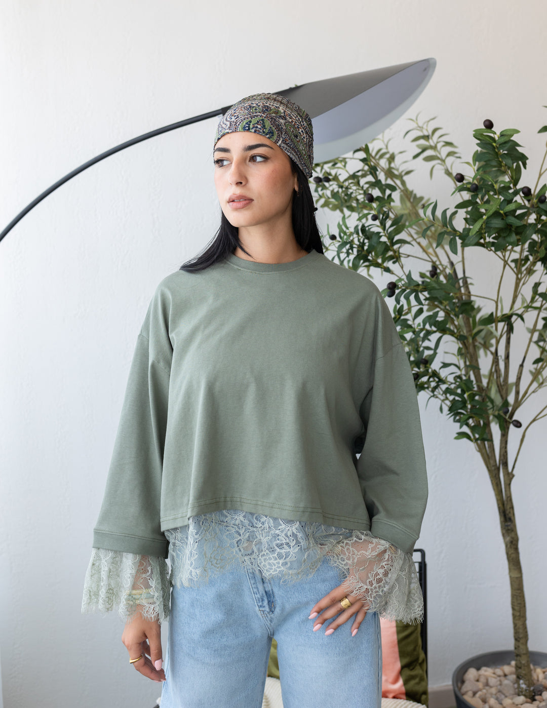 Mint Cropped Dentelle T-shirt