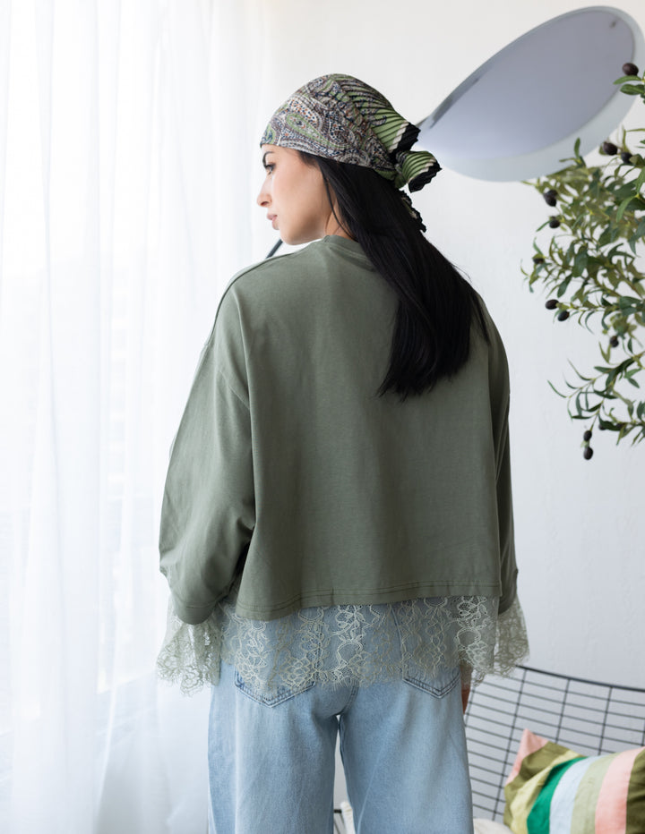 Mint Cropped Dentelle T-shirt