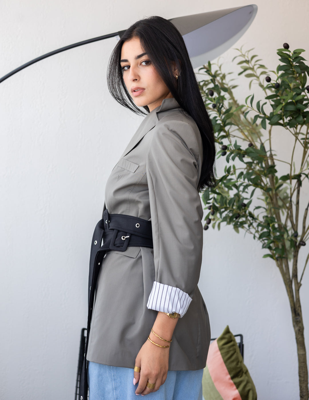 Dark Beige Belt Blazer
