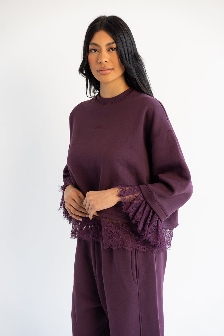 Signature Cropped Crewneck - Burgundy