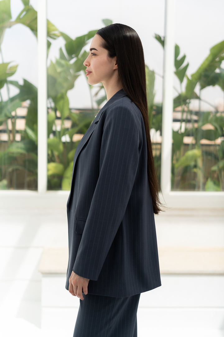 The Power Stripe Blazer - Grey