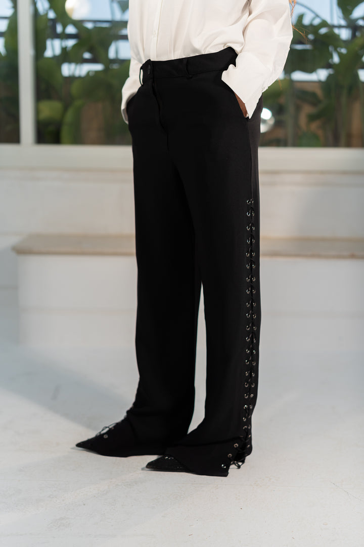 Eyelets Lace Pants - Noir