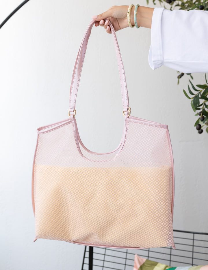 Mesh Tote Bag In Powder Pink