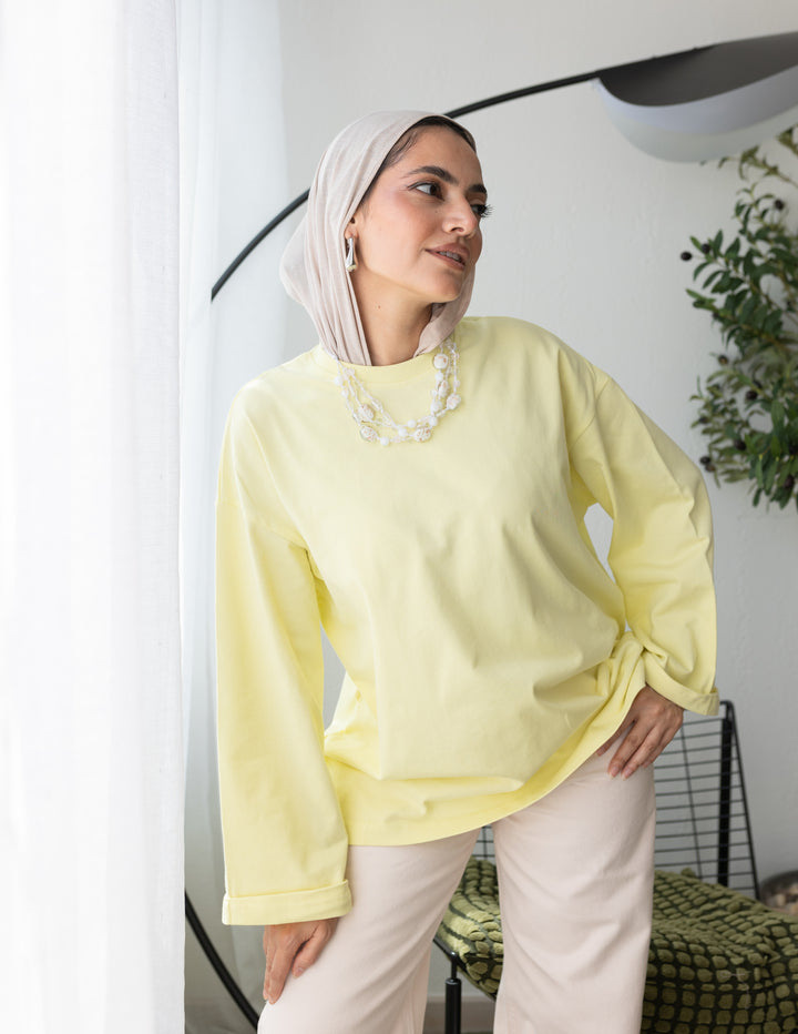 Powder Yellow Cotton Basic T-shirt
