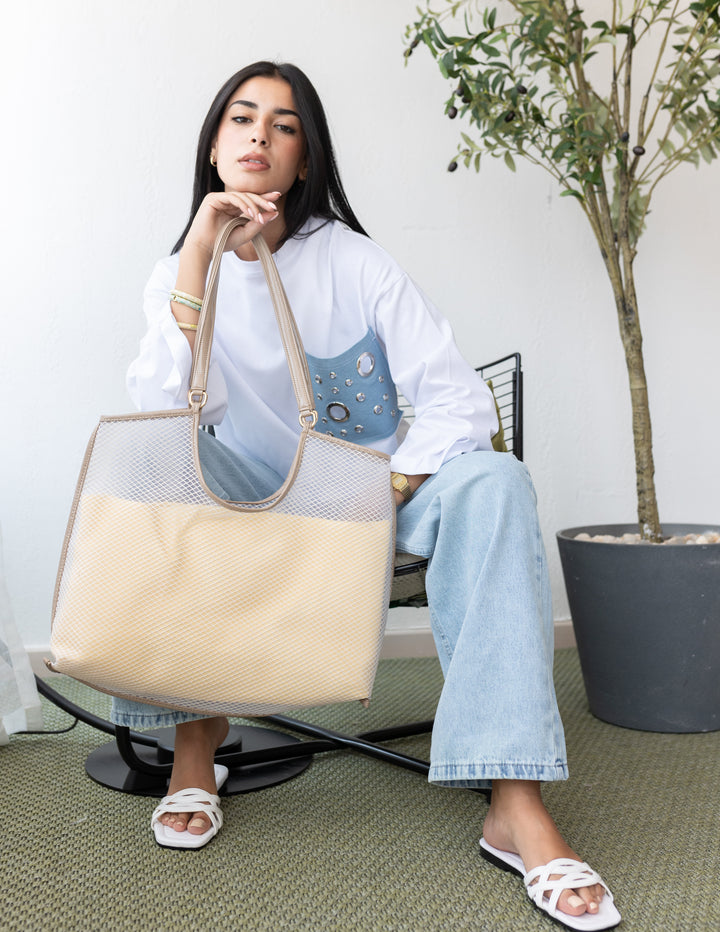 Mesh Tote Bag In Nude