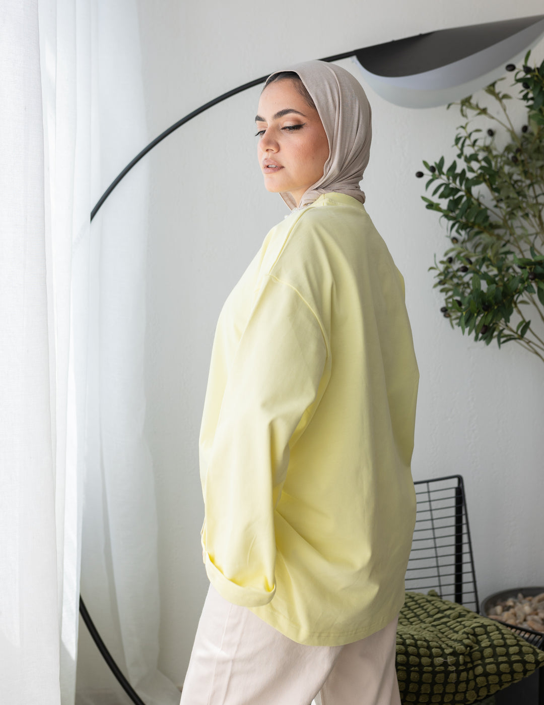 Powder Yellow Cotton Basic T-shirt