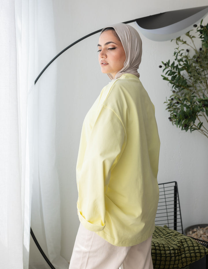 Powder Yellow Cotton Basic T-shirt