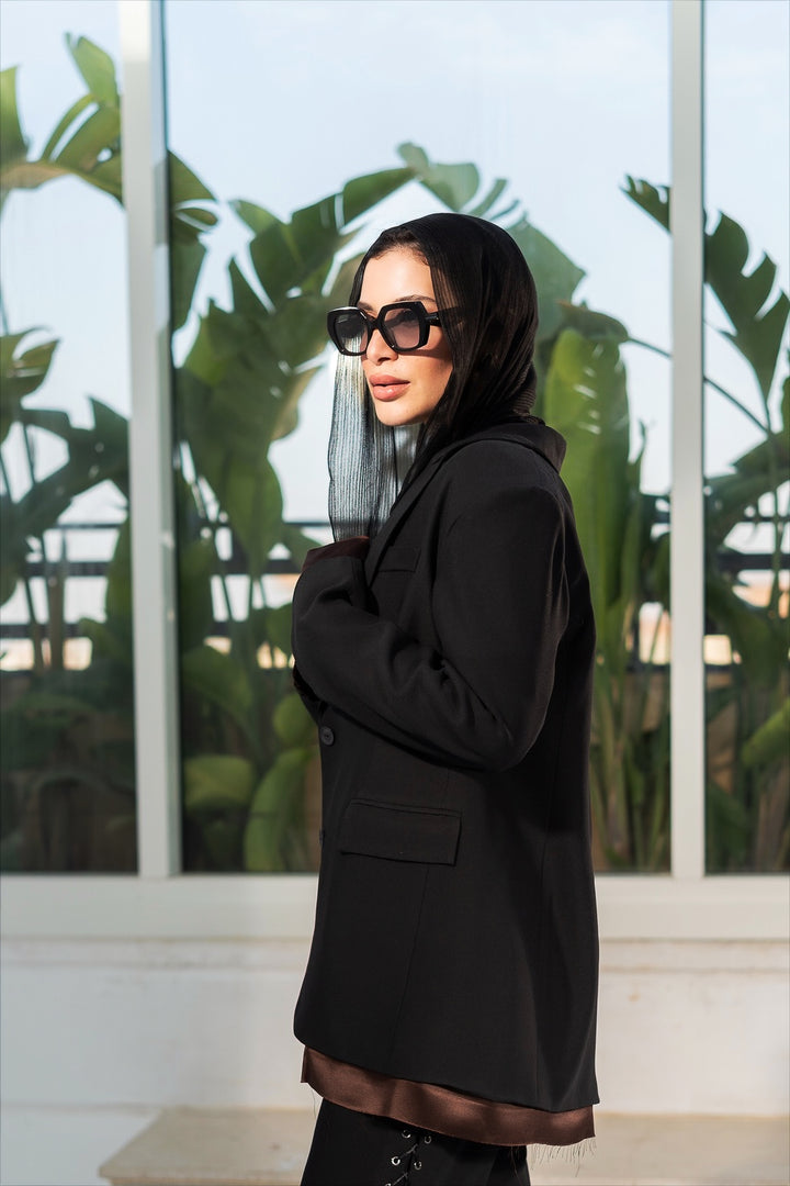 The Satin Trim Blazer - Noir