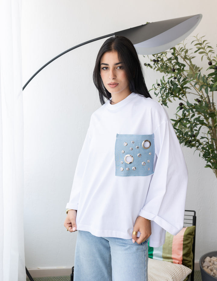 Pocket Jeans T-shirt Light Blue