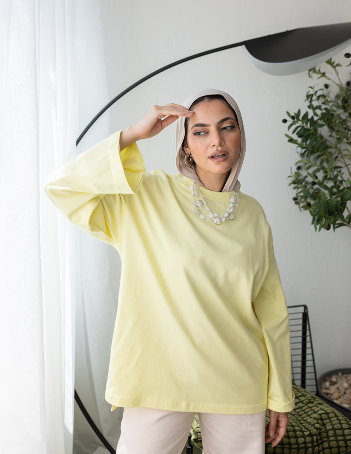 Powder Yellow Cotton Basic T-shirt