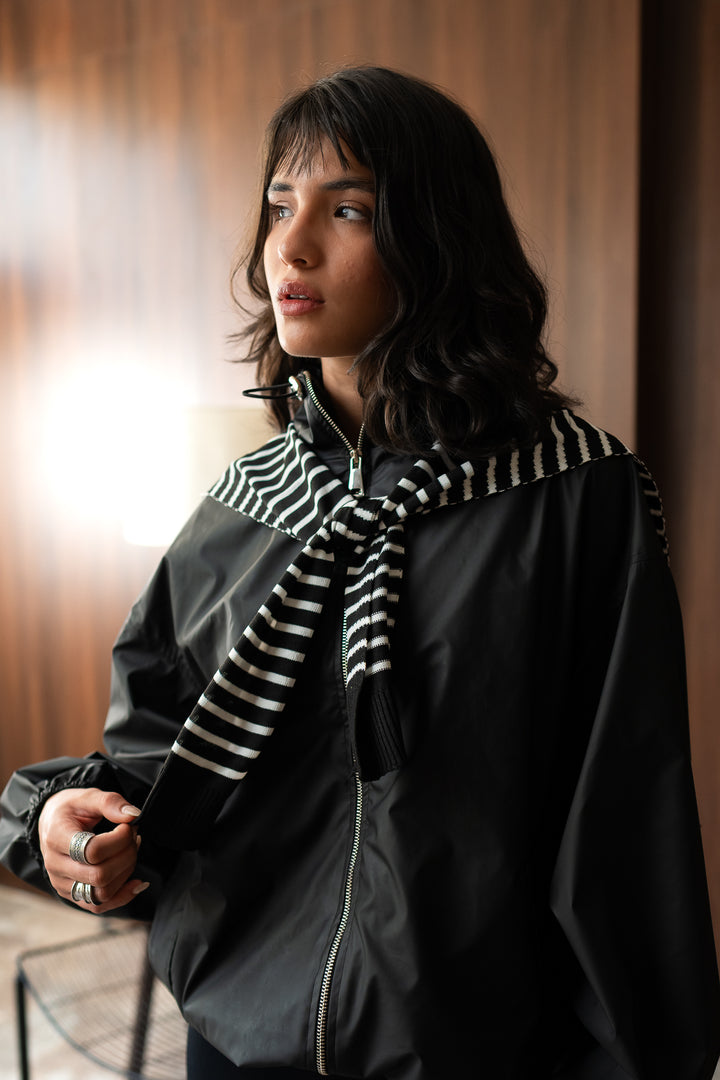 Striped Shoulder Sweater - Black