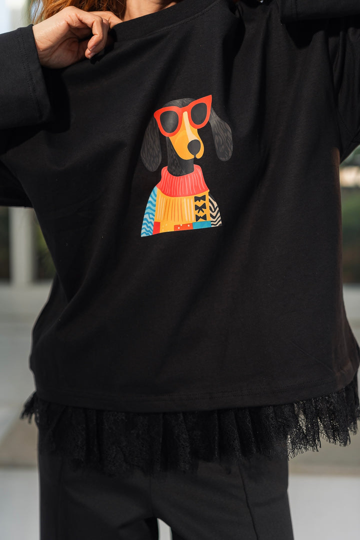 The Lace Print Tee - Black