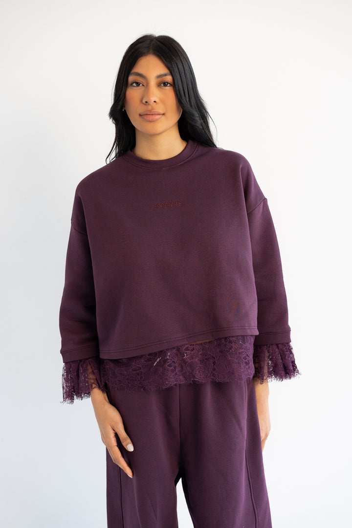 Signature Cropped Crewneck - Burgundy