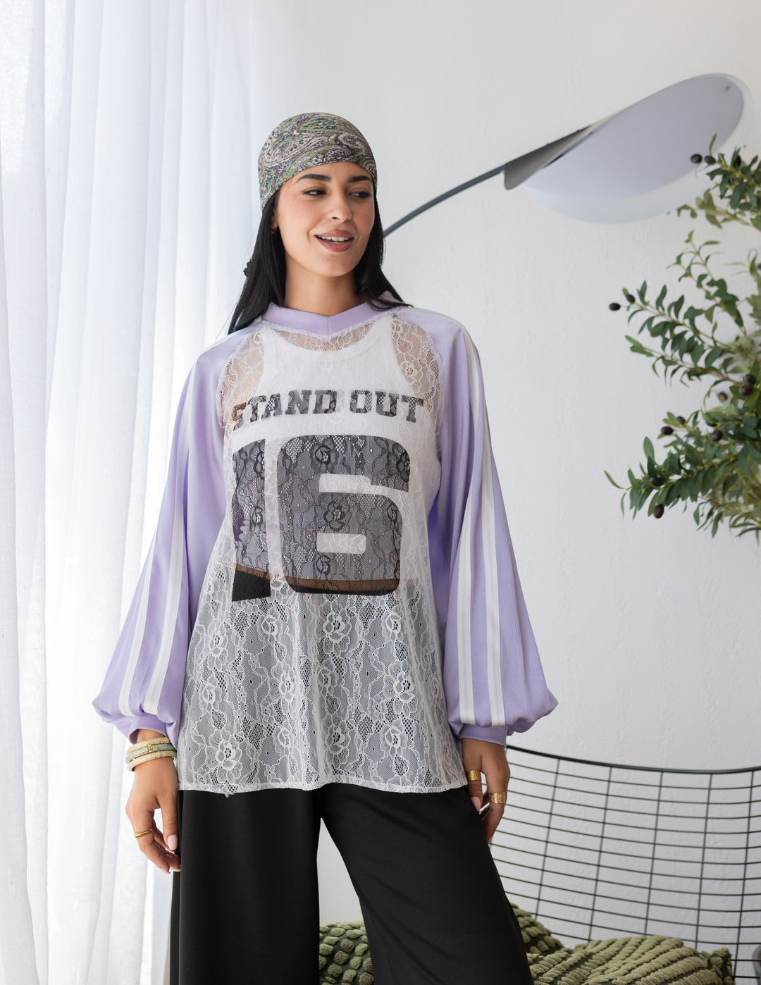 Lavender Printed dentelle T-shirt