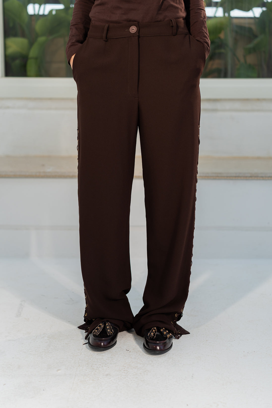 Eyelets Lace Pants - Espresso