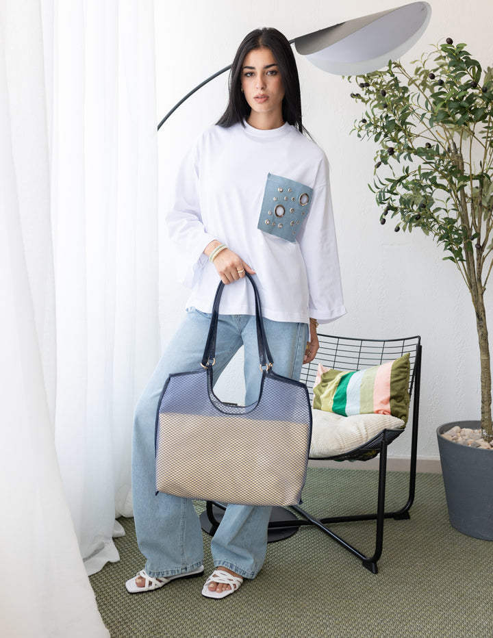 Mesh Tote Bag In Navy