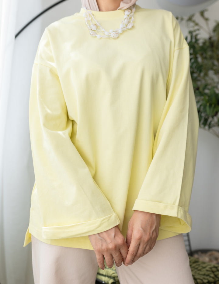 Powder Yellow Cotton Basic T-shirt