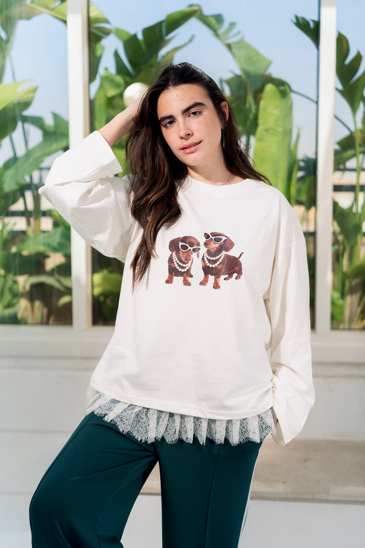 The Lace Print Tee - Pearl