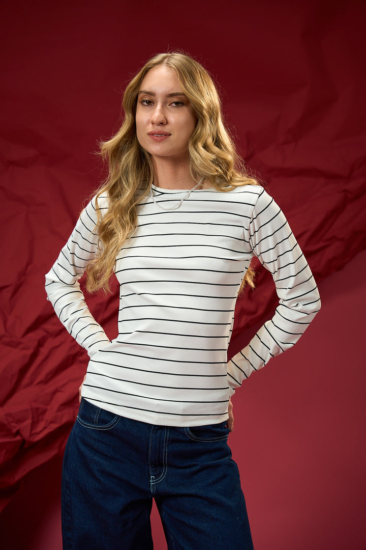 Full Sleeved Cotton WhiteXBlack Top