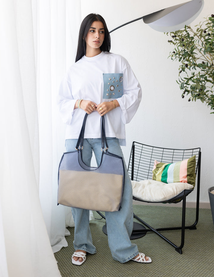 Mesh Tote Bag In Navy