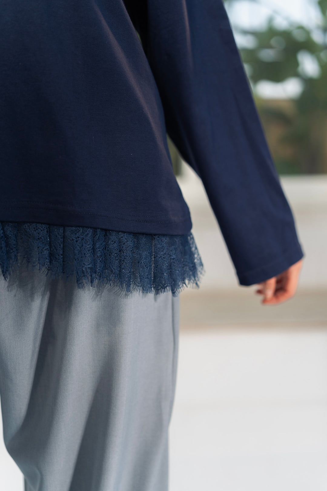 The Lace Print Tee - Navy Blue
