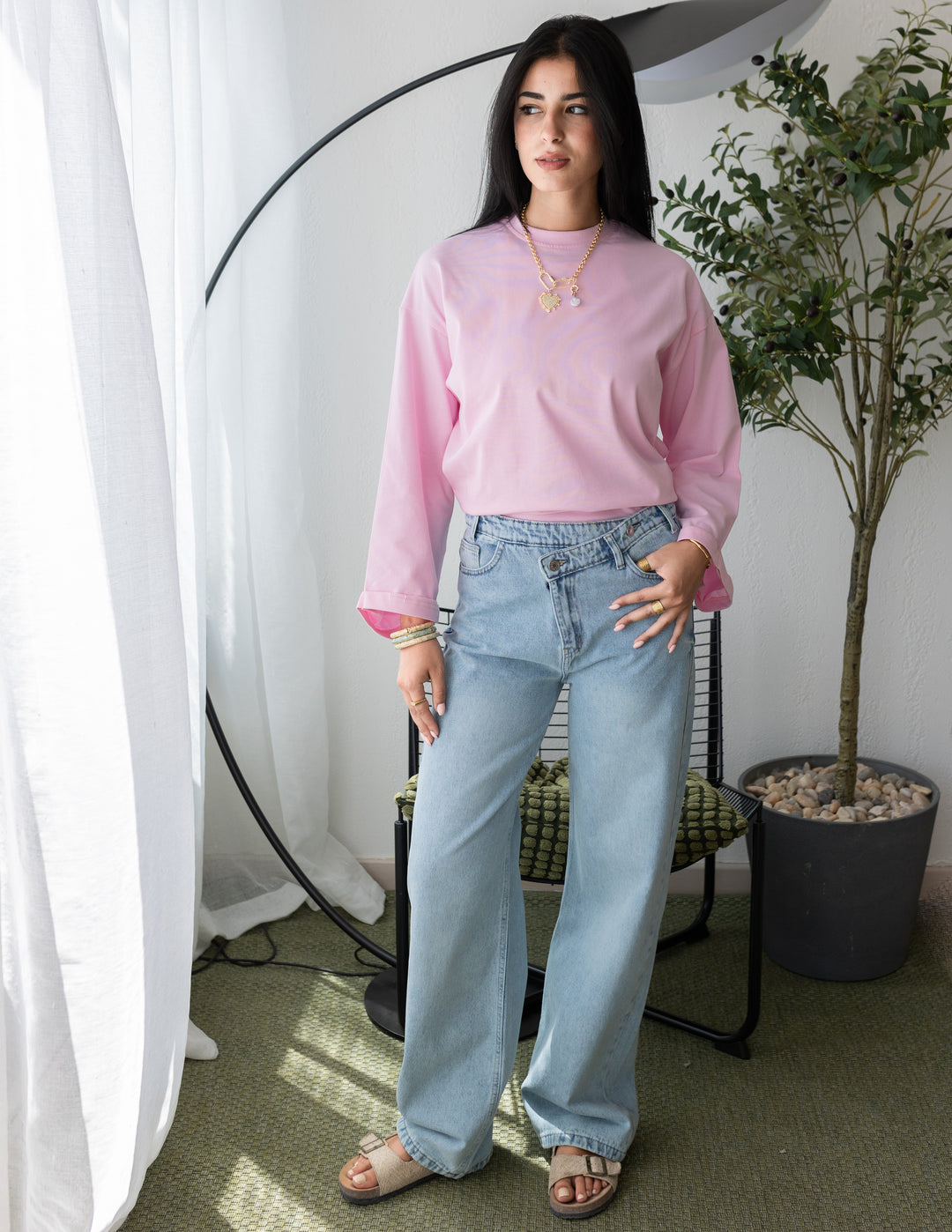 Cross Waist Light Jeans