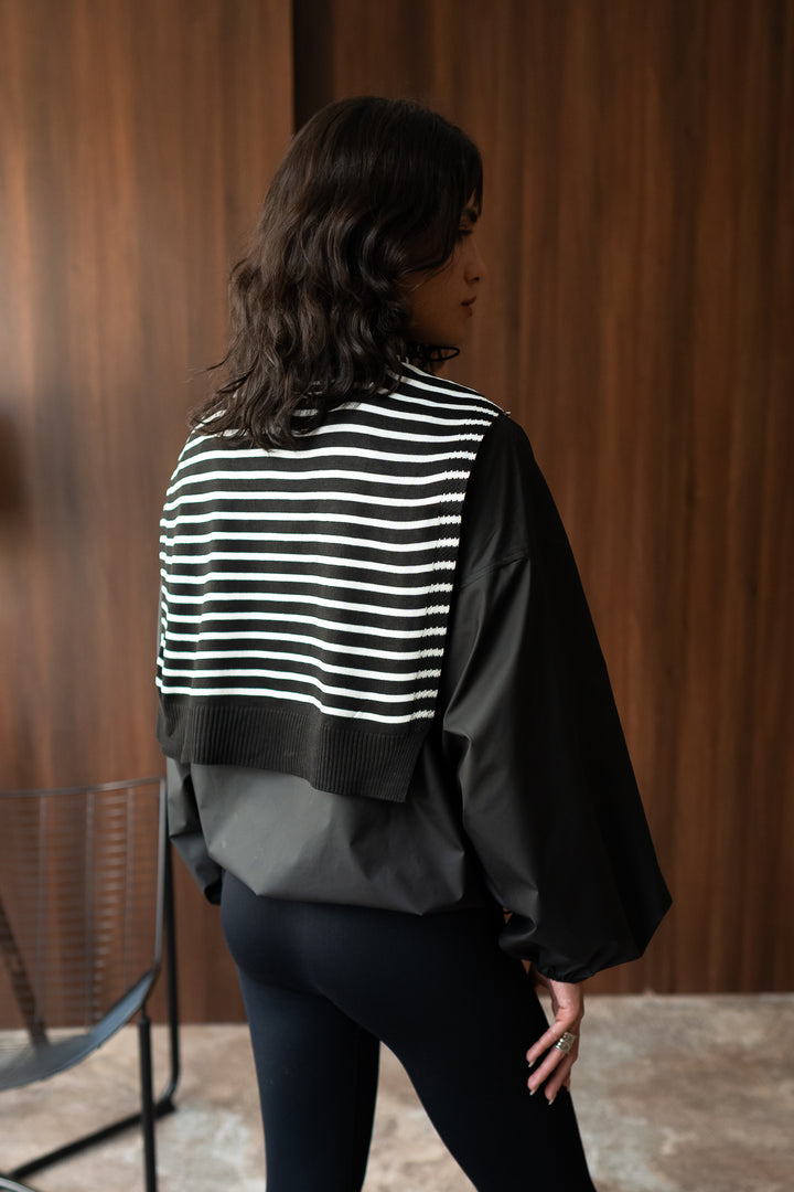Striped Shoulder Sweater - Black