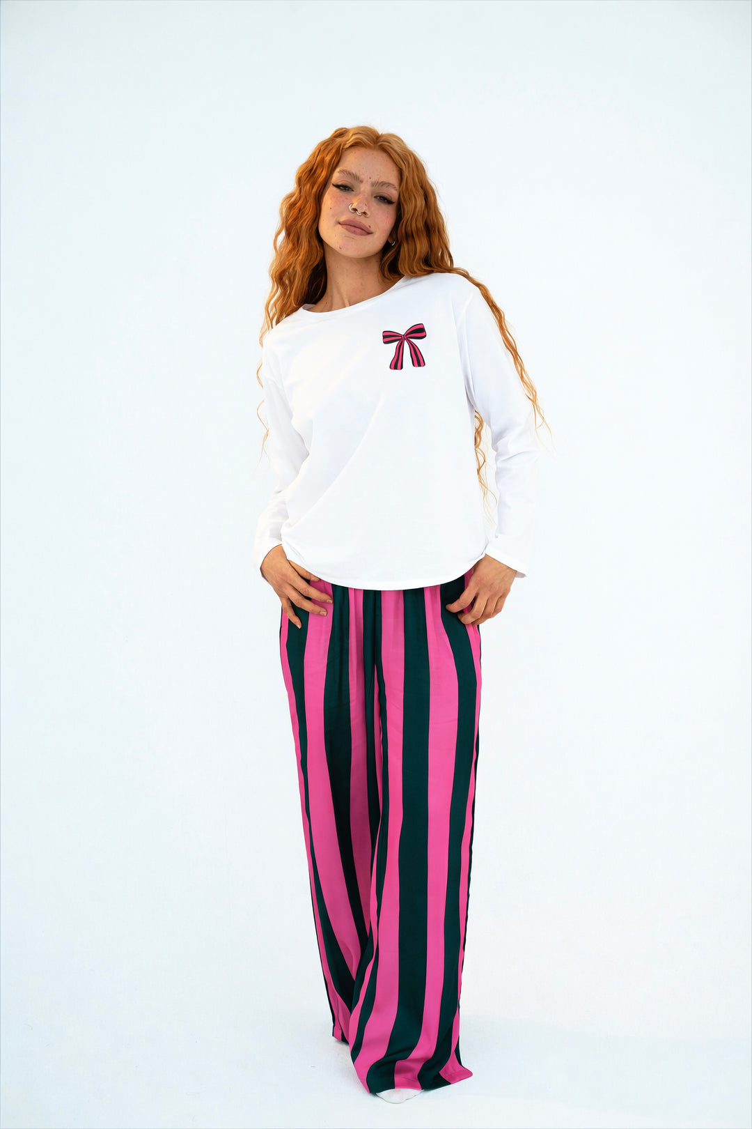 The Silk Stripe Pj’s - Emerald Blush