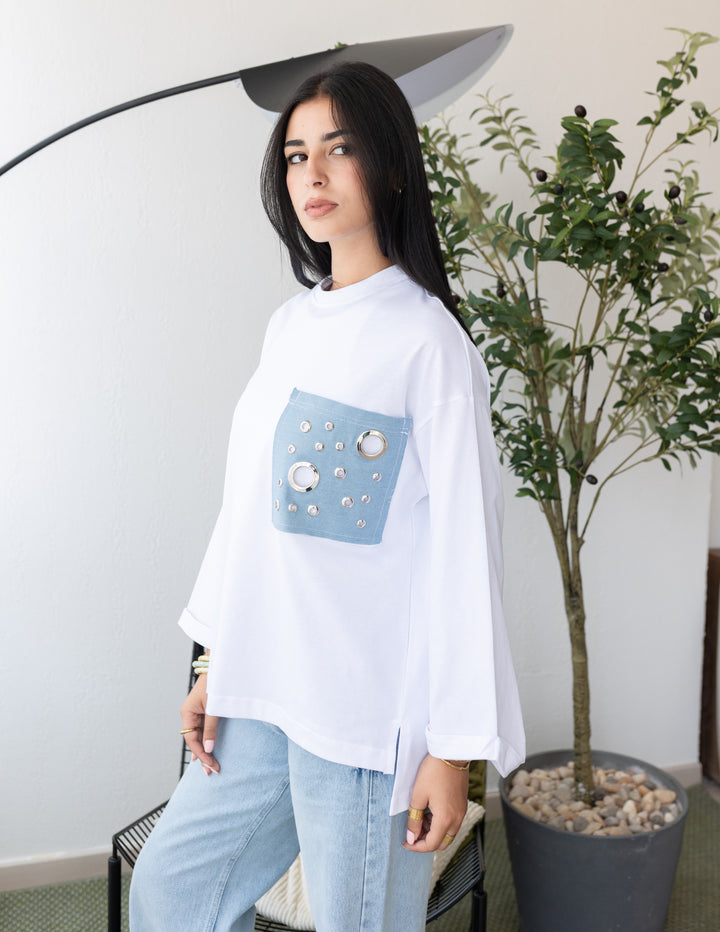 Pocket Jeans T-shirt Light Blue