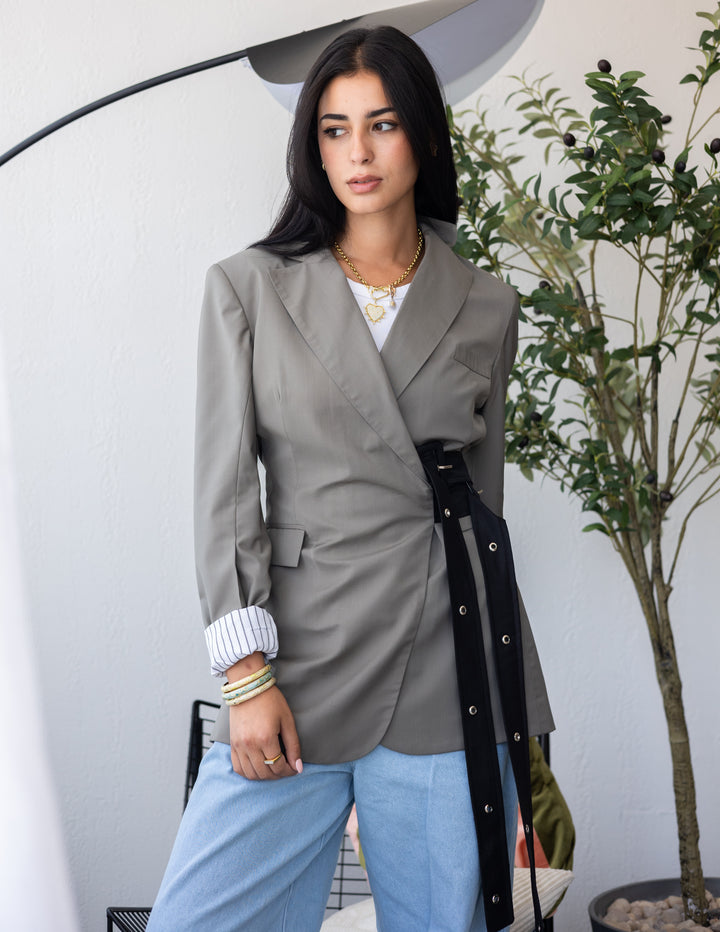 Dark Beige Belt Blazer