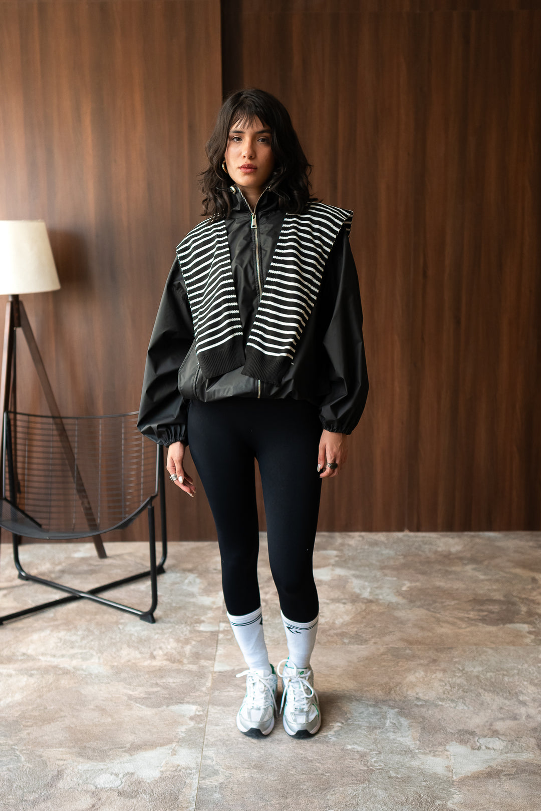 Striped Shoulder Sweater - Black