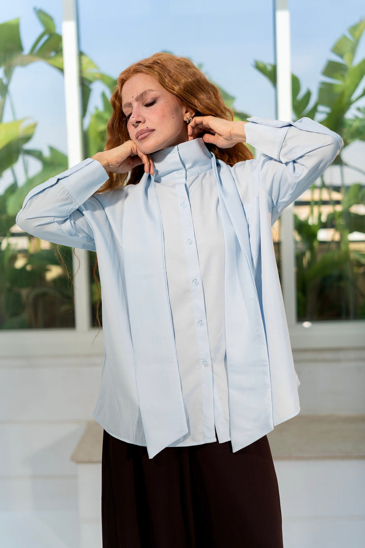 Scarf Neck Shirt - Sky Blue