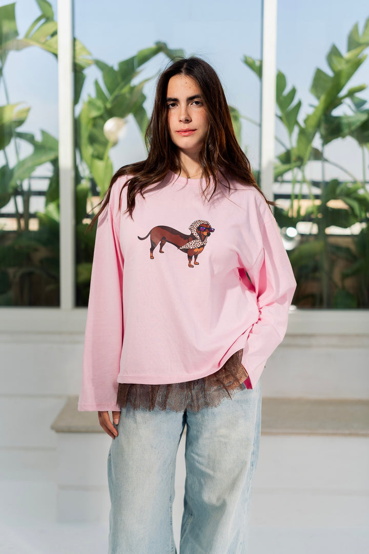 The Lace Print Tee - Blush