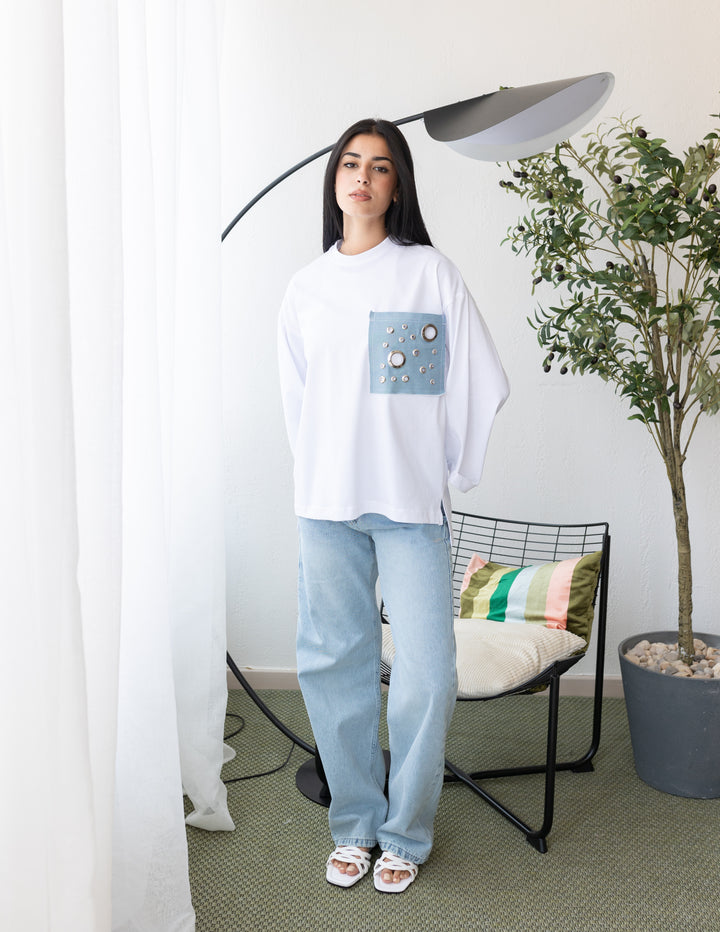 Pocket Jeans T-shirt Light Blue