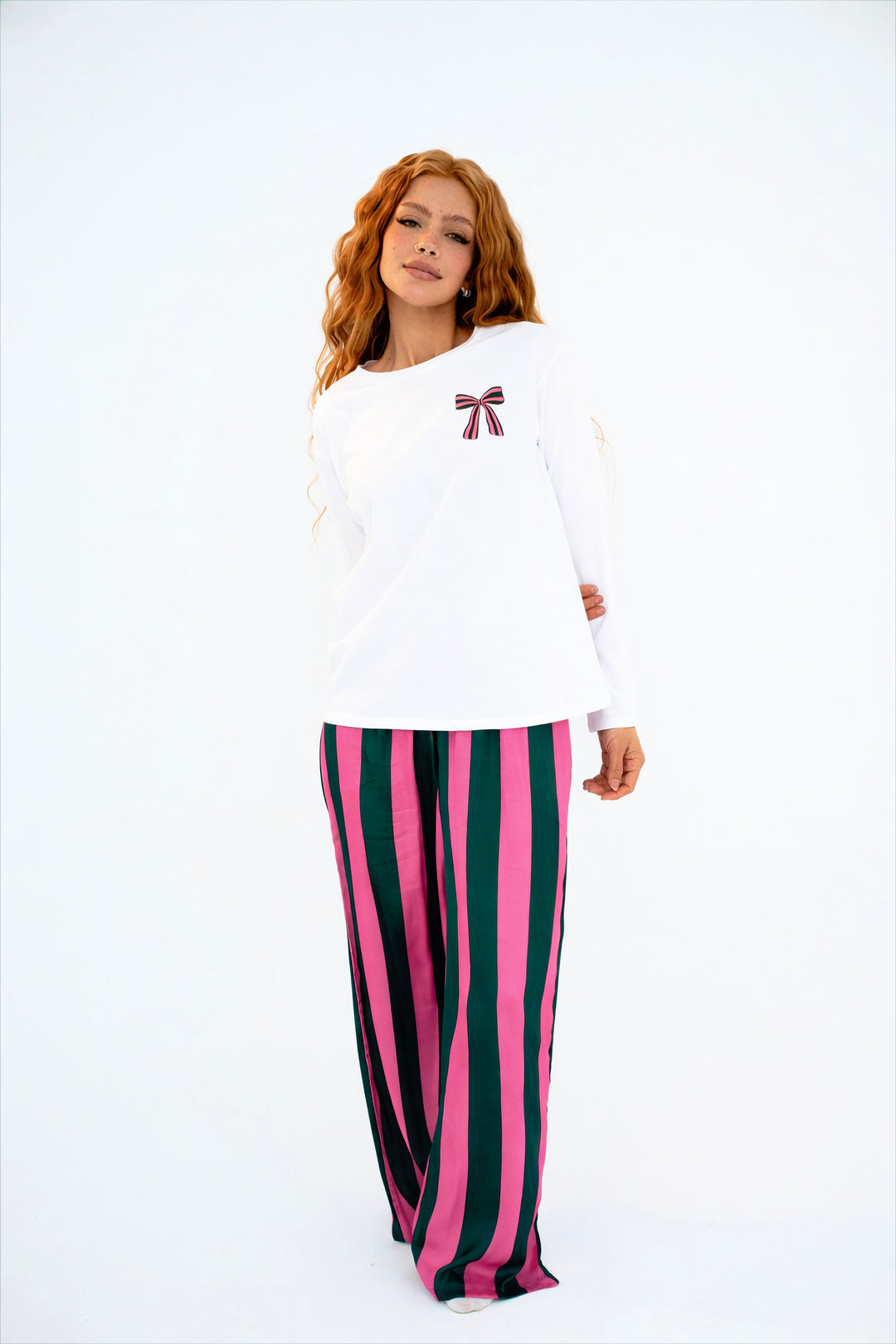 The Silk Stripe Pj’s - Emerald Blush