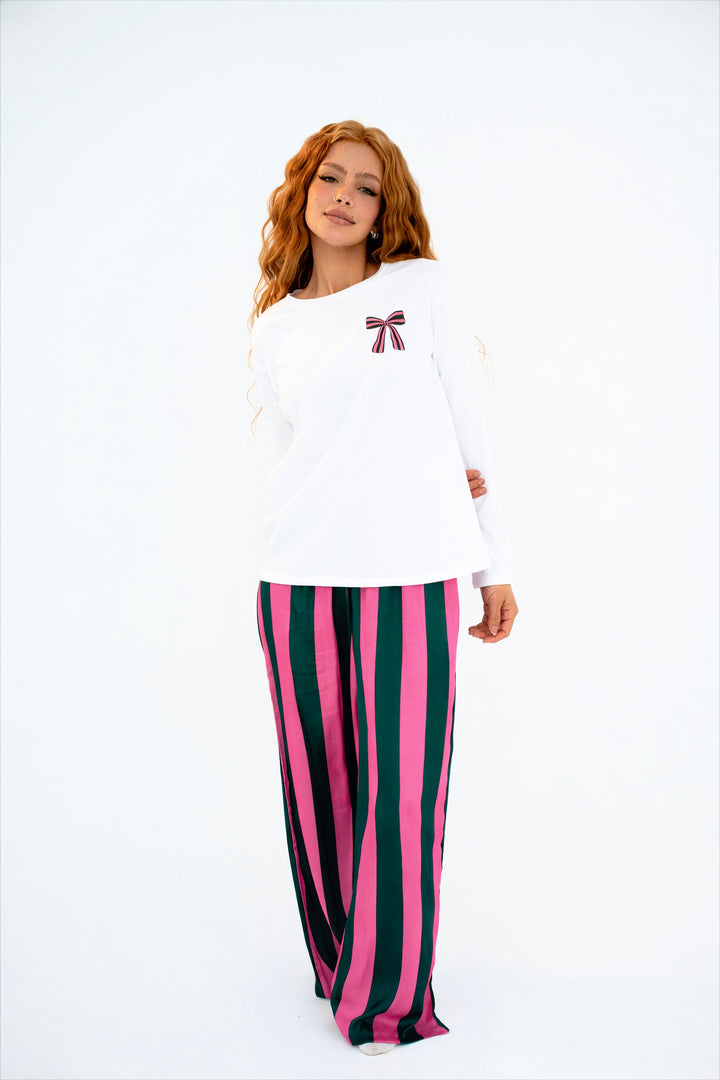 The Silk Stripe Pj’s - Emerald Blush