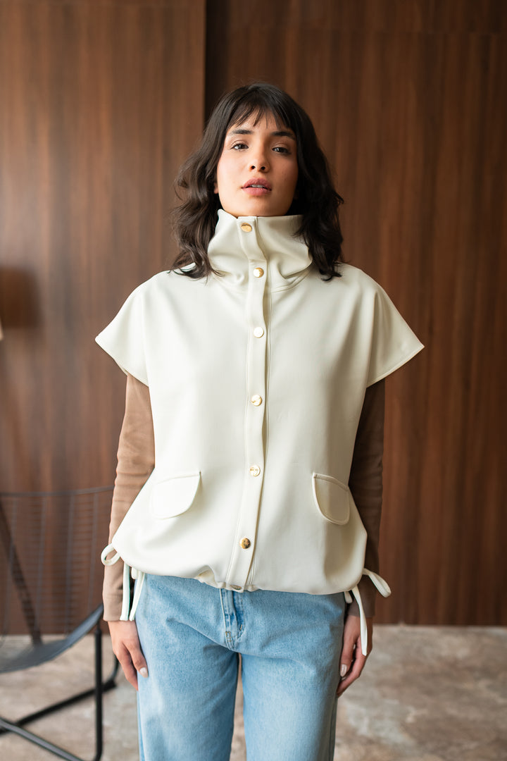 The High-Collar Vest - Cream