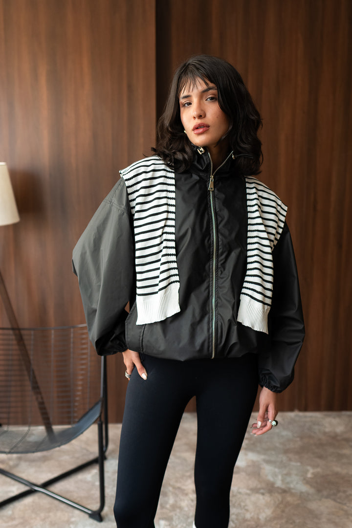 Striped Shoulder Sweater - White