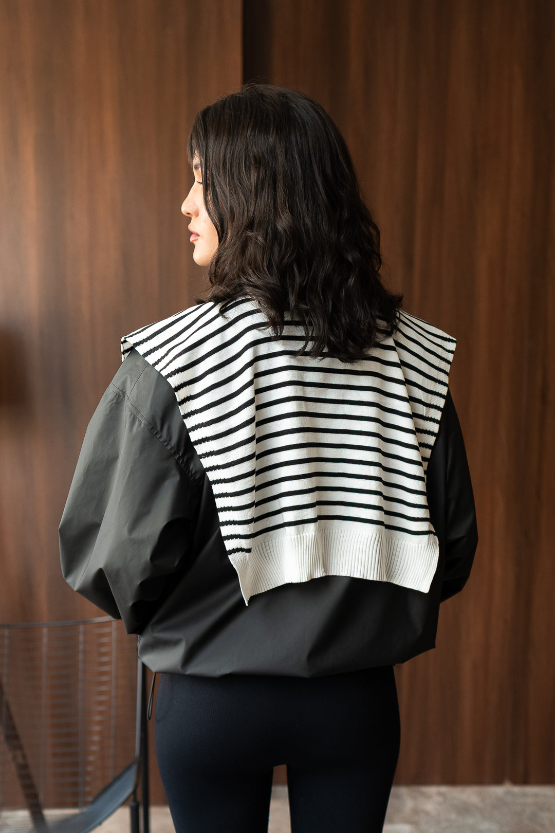 Striped Shoulder Sweater - White