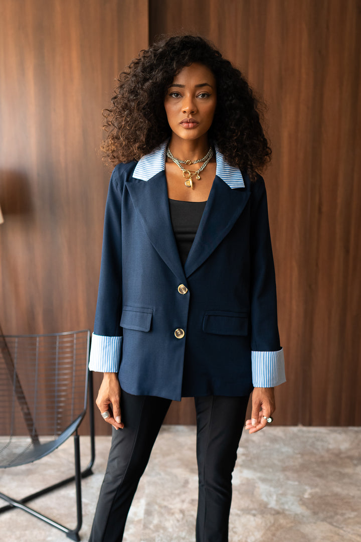 The Classic Mix Blazer - Navy Blue